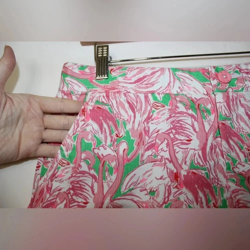 Lilly Pulitzer 5" Buttercup Mid Rise Scalloped Shorts in Pink Colony Flamingo 4 - Picture 3 of 14